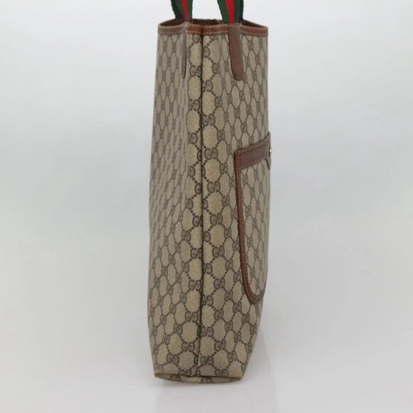 GUCCI GG Supreme Web Sherry Line Tote Bag PVC Beige - Picture 3 of 16